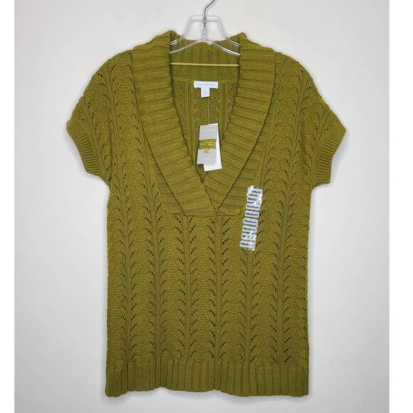 NWT Charter Club green v-neck short sleeve sweater - medium - Picture 1 of 4